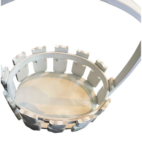 Wooden Tulip Basket Flowers Decor Folk Art White Tole Easter Bunny READ NOTE - Picture 5 of 8